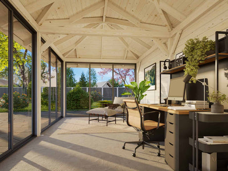 Bianca 202/502 (6x3m | 16,6m²) iso piharakennus liukuovilla (saatavana tuplalasilla)