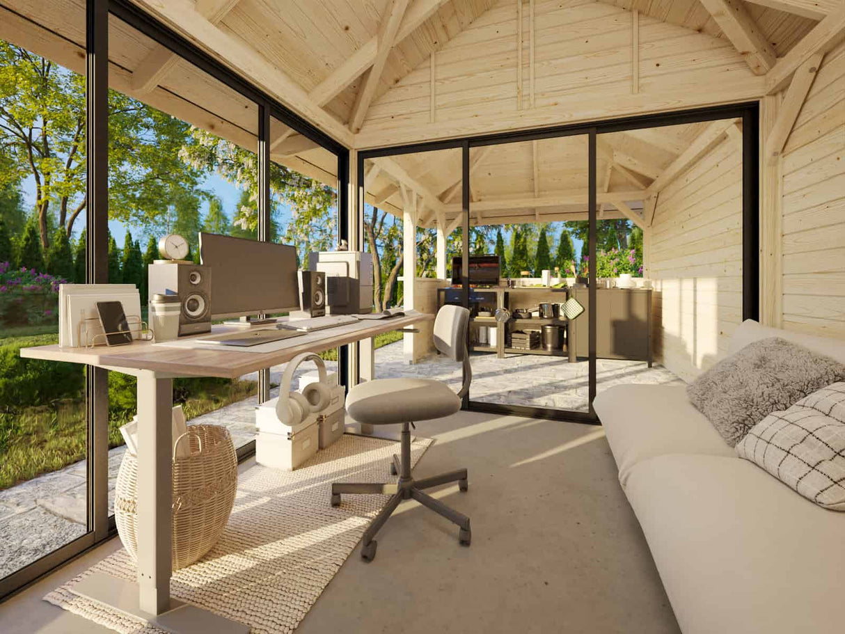 Bianca 207/507 (6x3m | 16,6m²) piharakennus liukuovilla ja ulkokeittiöalueella (saatavana kaksilasitus)