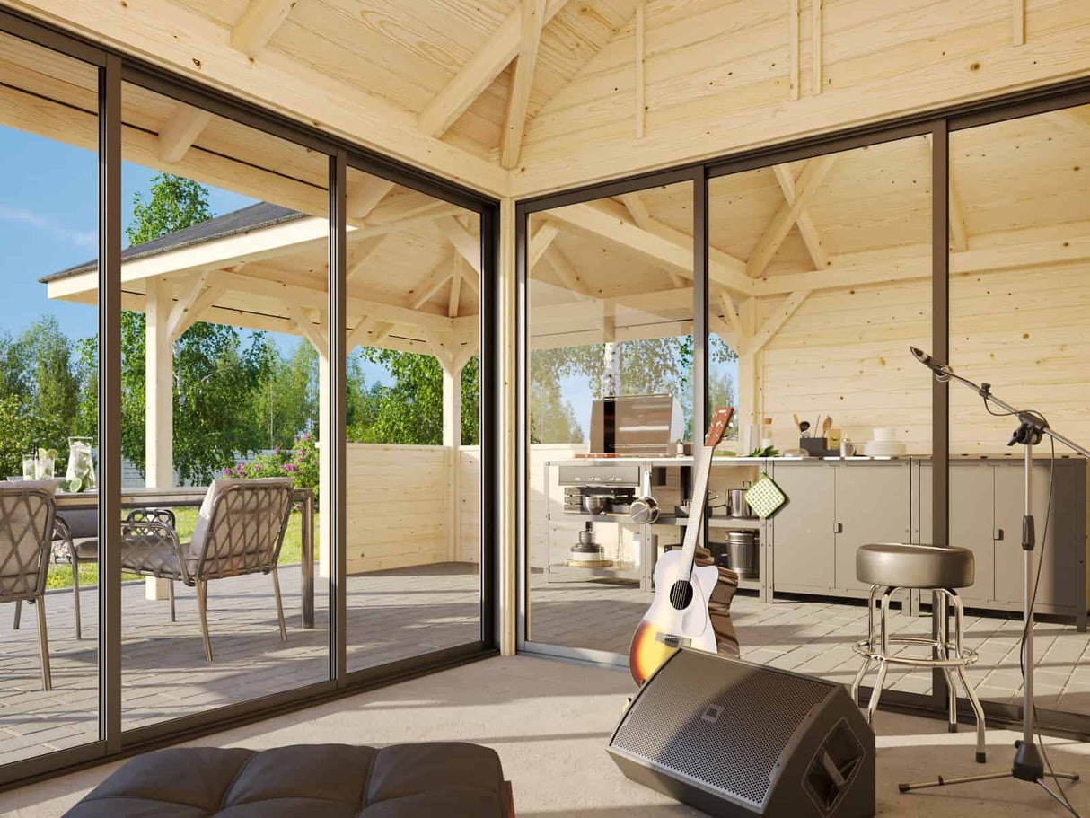 Bianca 209/509 (6x6m | 24,9m²) kulmapiharakennus ulkokeittiöalueella (saatavana tuplalasilla)