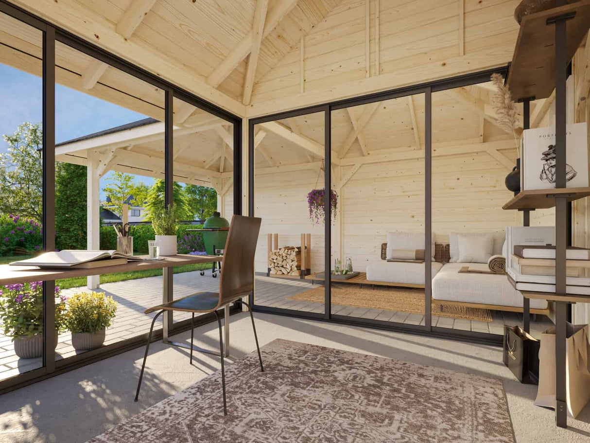 Bianca 212/512 (6x6m | 24,9m²) piharakennus liukuovilla (saatavana tuplalasilla)