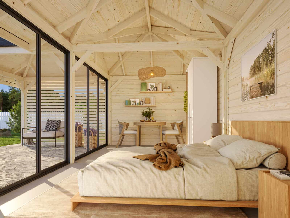 Bianca 213/513 (6x6m | 24,9m²) piharakennus liukuovilla (saatavana tuplalasilla)