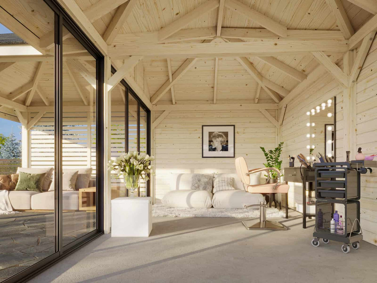 Bianca 214/514 (6x6m | 24,9m²) piharakennus liukuovilla (saatavana tuplalasilla)