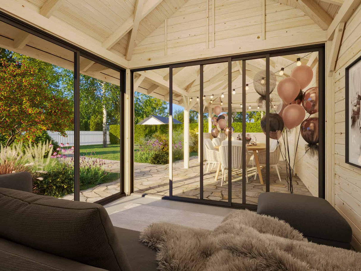 Bianca 215/515 (9x3m | 24,9m²) piharakennus liukuovilla (saatavana tuplalasilla)