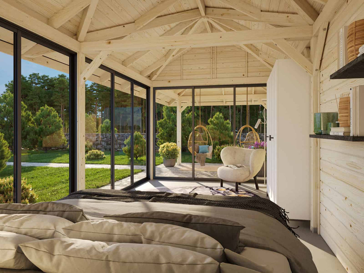 Bianca 217/517 (9x3m | 24,9m²) piharakennus liukuovilla (saatavana tuplalasilla)