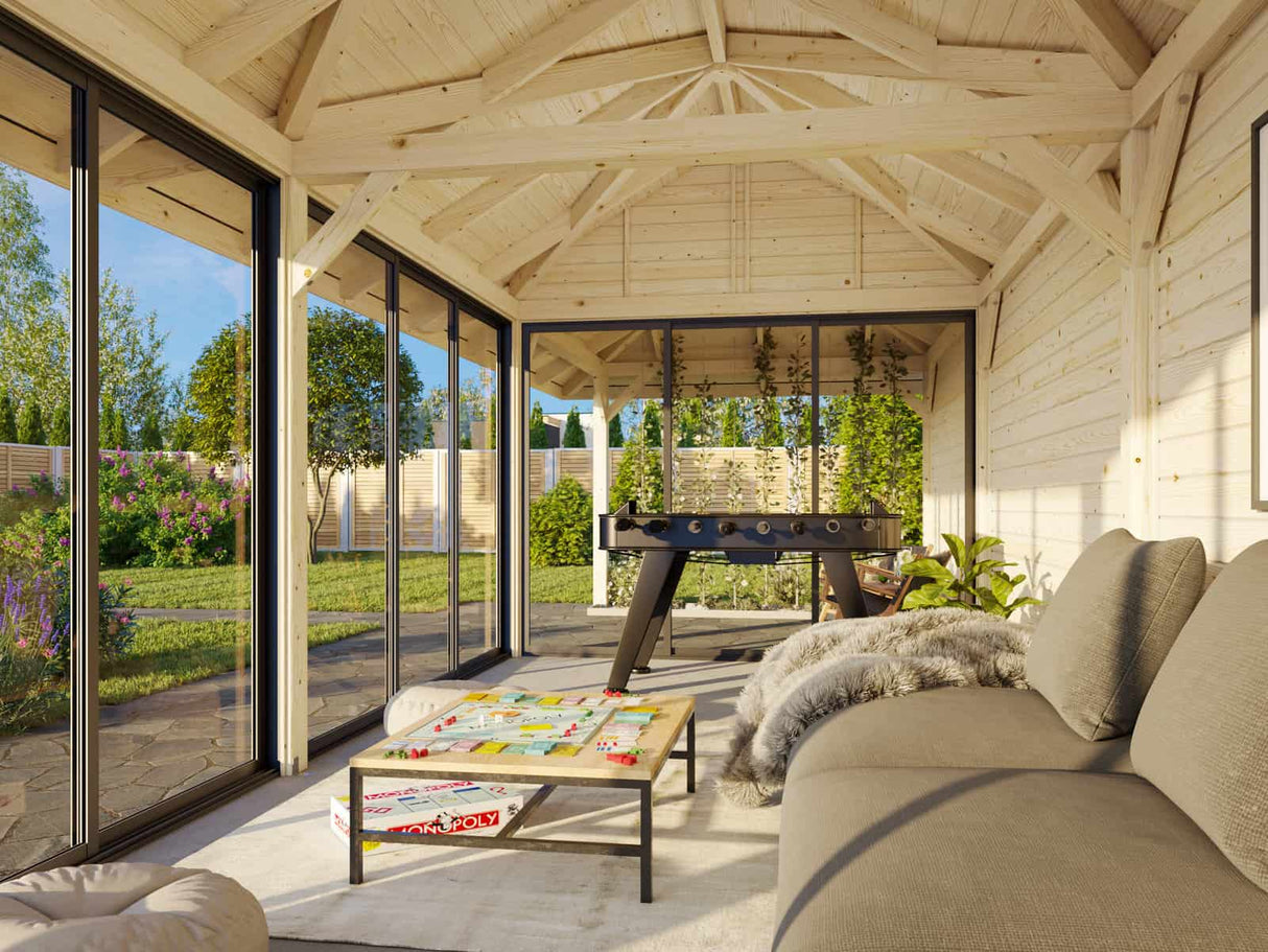 Bianca 218/518 (9x3m | 24,9m²) piharakennus liukuovilla (saatavana tuplalasilla)