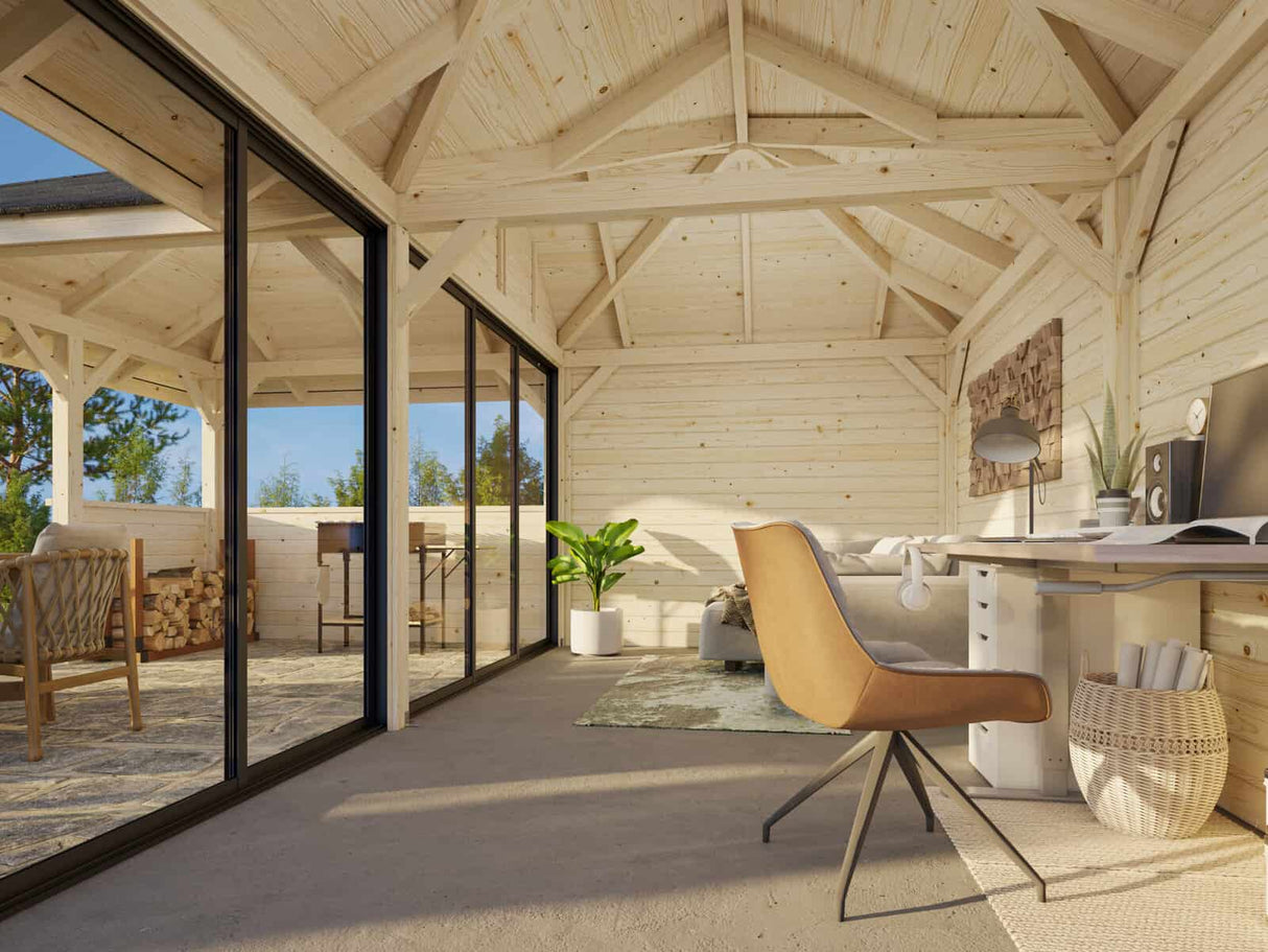 Bianca 223/523 (6x6m | 24,9m²) piharakennus liukuovilla (saatavana tuplalasilla)