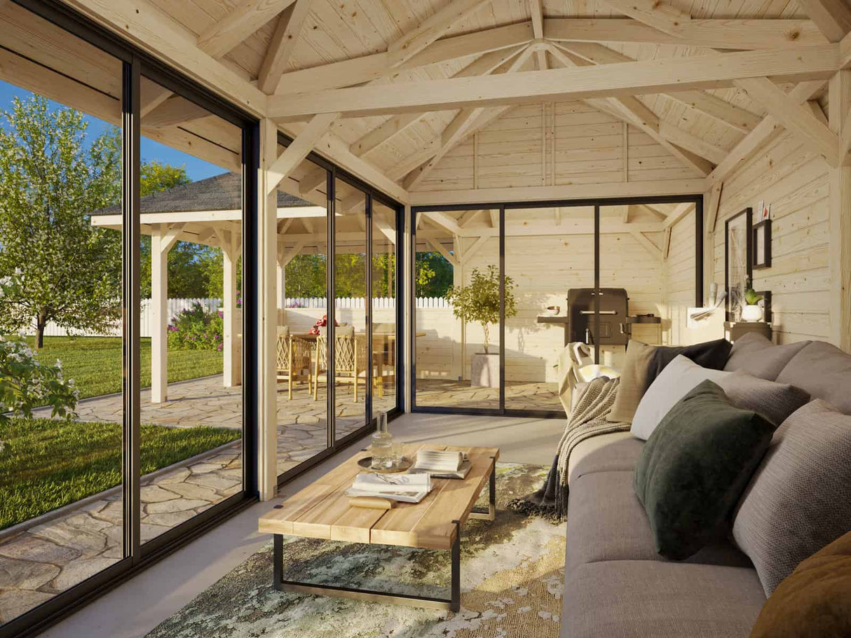 Bianca 220/520 (9x6m | 33,2m²) piharakennus liukuovilla (saatavana tuplalasilla)