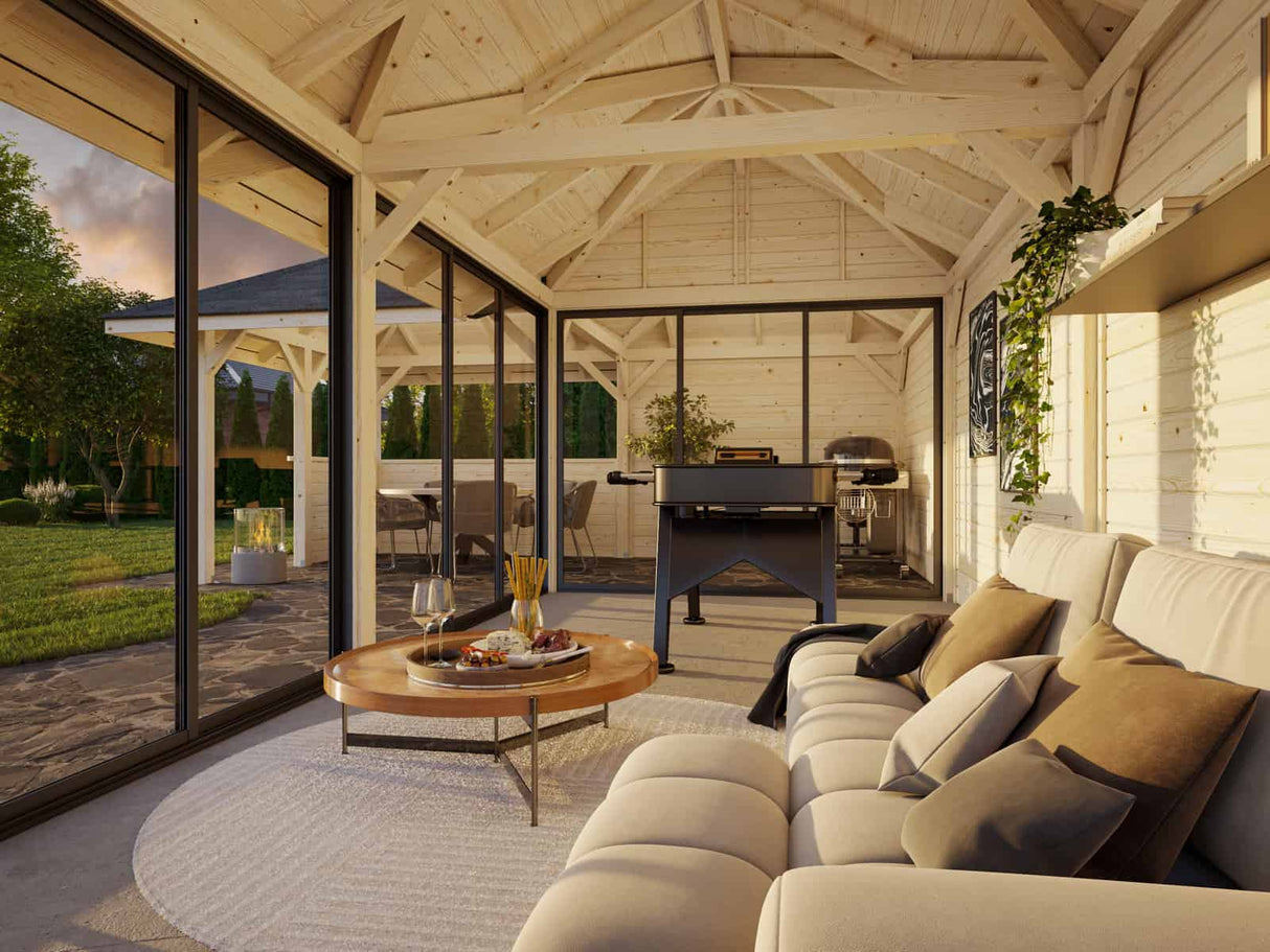 Bianca 221/521 (9x6m | 33,2m²) piharakennus liukuovilla (saatavana tuplalasilla)