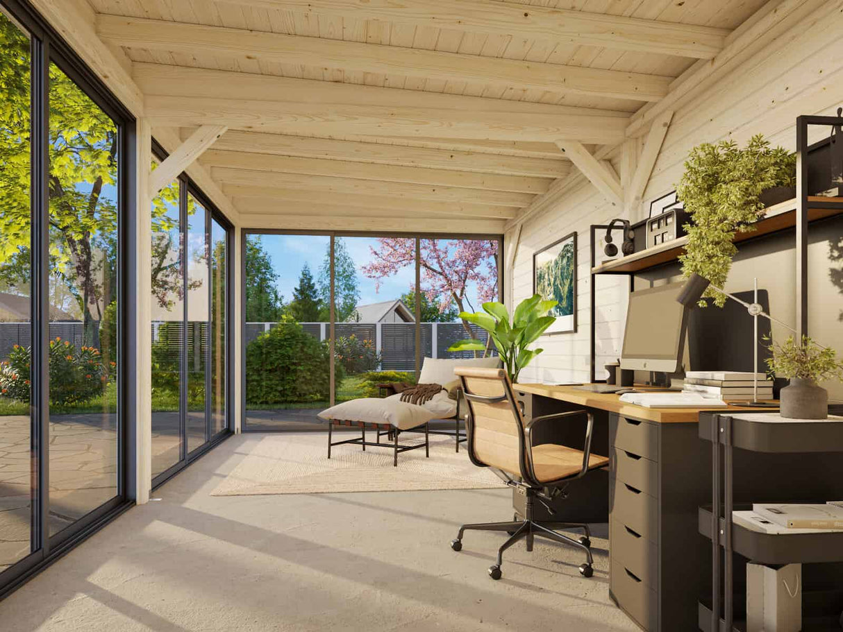 Lenna 402/702 (6x3m | 16,6m²) Lasinen piharakennus liukuovilla (Saatavana tuplalasilla)