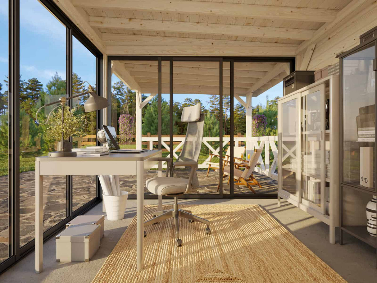 Lenna 403/703 (6x3m | 16,6m²) Lasinen piharakennus liukuovilla (Saatavana tuplalasilla)