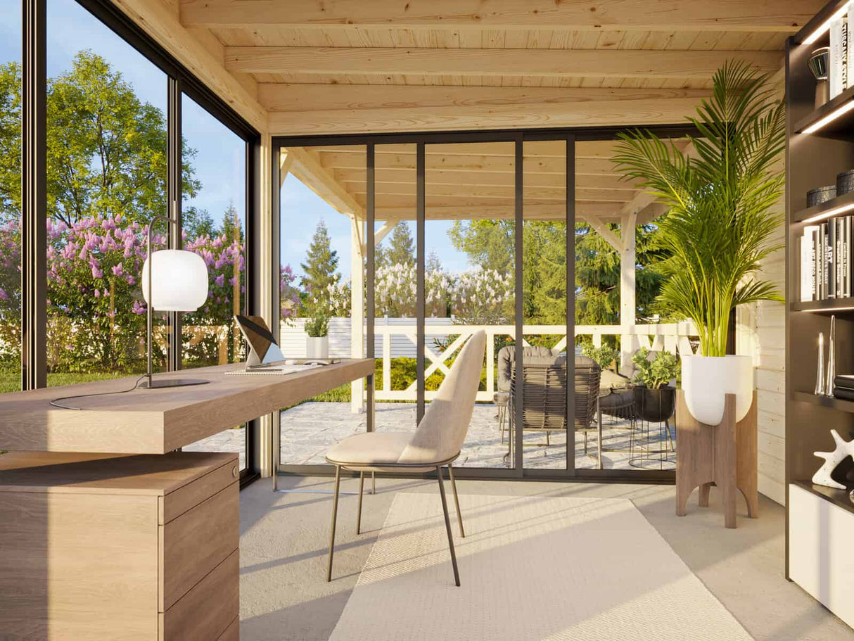 Lenna 404/704 (6x3m | 16,6m²) Lasinen piharakennus liukuovilla (Saatavana tuplalasilla)