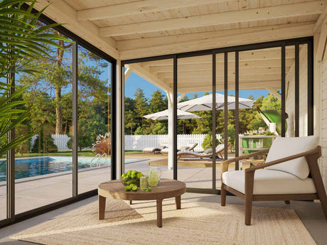 Lenna 405/705 (6x3m | 16,6m²) Lasinen piharakennus liukuovilla (Saatavana tuplalasilla)