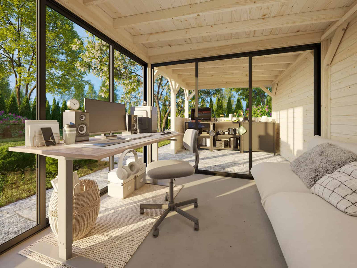 Lenna 407/707 (6x3m | 16,6m²) Lasinen piharakennus liukuovilla tuplalasilla)