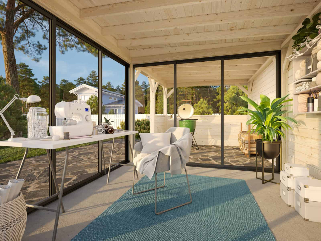 Lenna 408/708 (6x3m | 16,6m²) Lasinen piharakennus liukuovilla (Saatavana tuplalasilla)