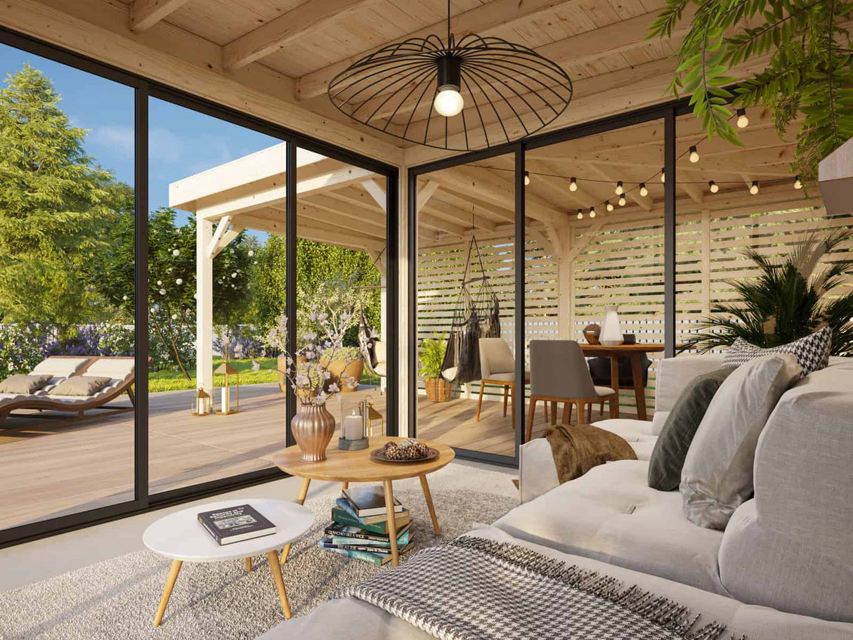 Lenna 411/711 (6x6m | 24,9m²) Lasinen piharakennus liukuovilla (Saatavana tuplalasilla)