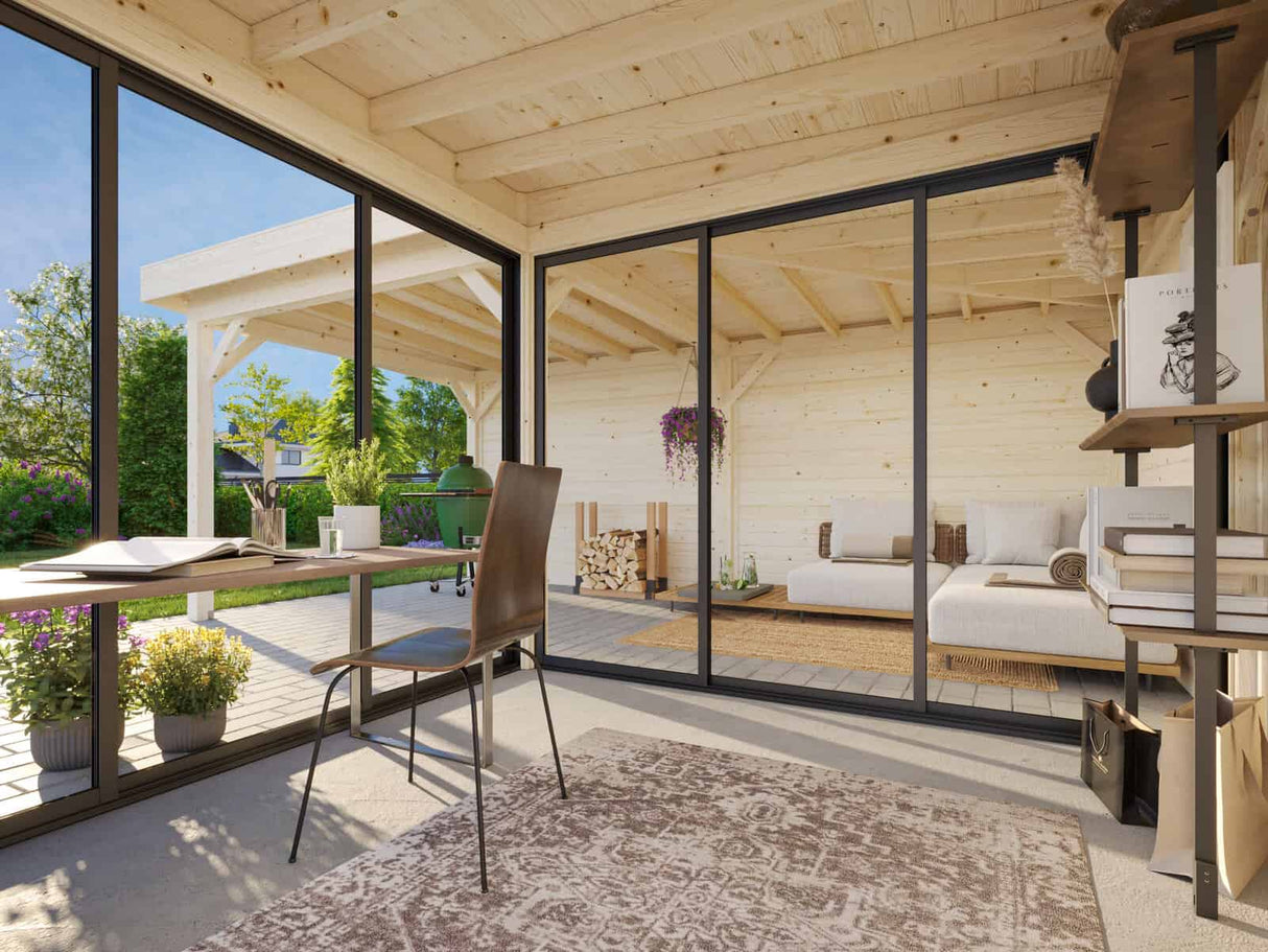 Lenna 412/712 (6x6m | 24,9m²) Lasinen piharakennus liukuovilla (Saatavana tuplalasilla)