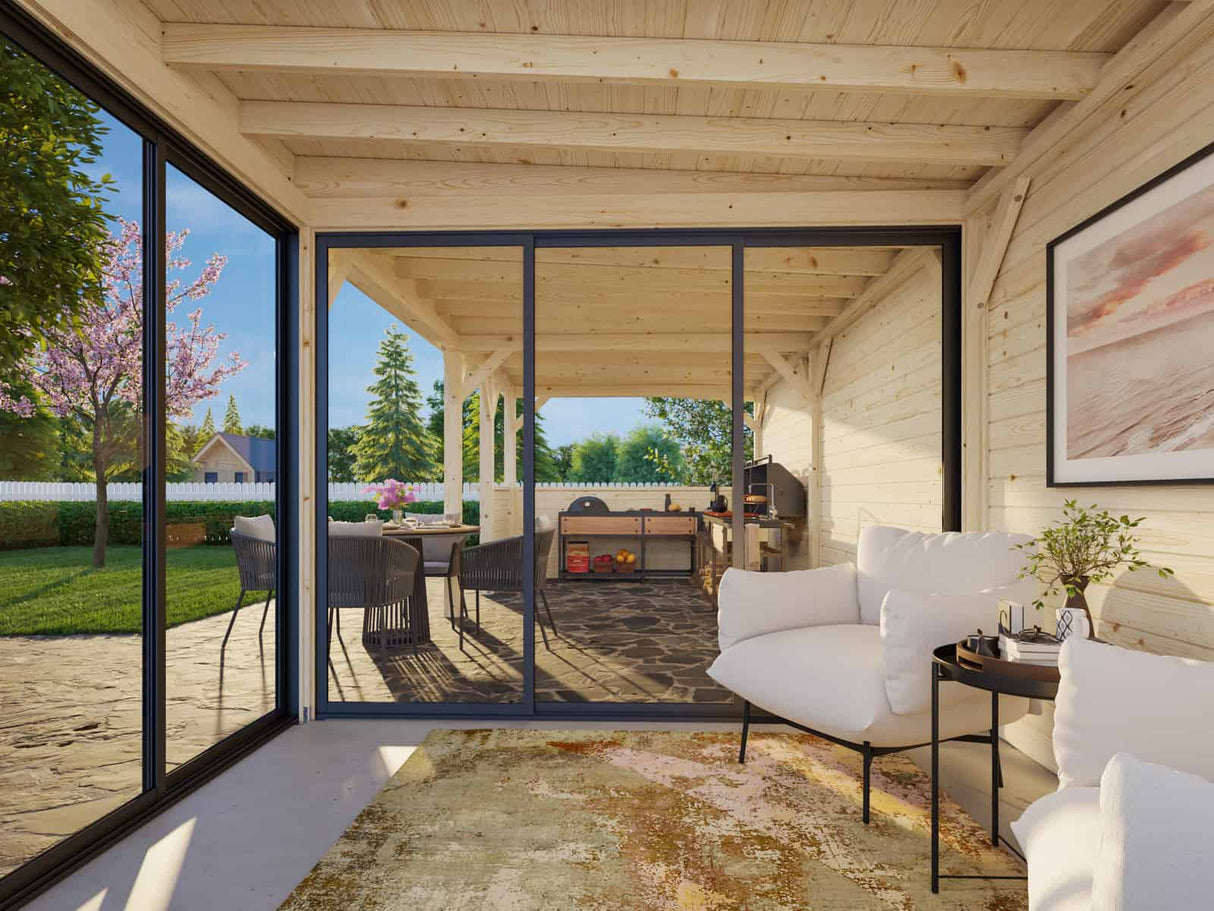 Lenna 416/716 (9x3m | 24,9m²) Lasinen piharakennus liukuovilla (Saatavana tuplalasilla)