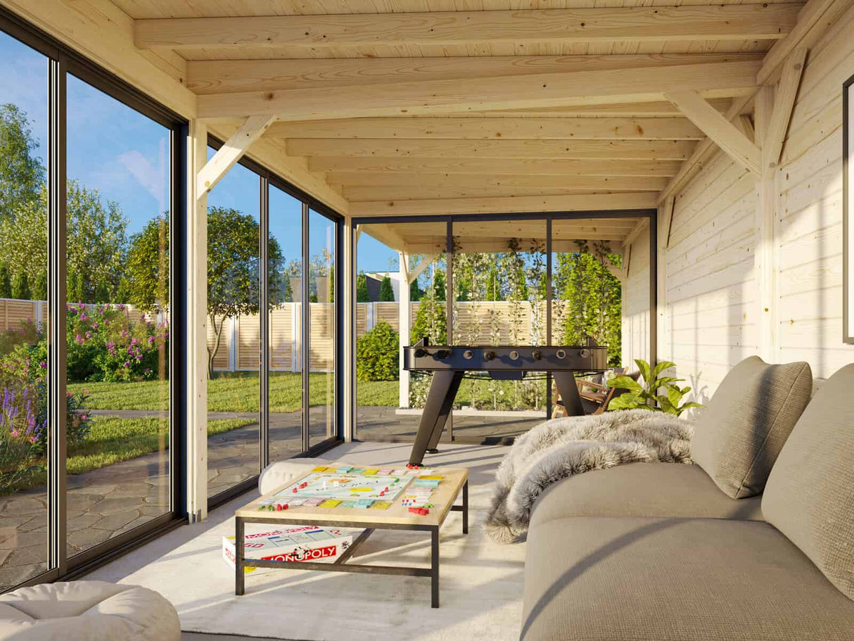 Lenna 418/718 (9x3m | 24,9m²) Lasinen piharakennus liukuovilla (Saatavana tuplalasilla)