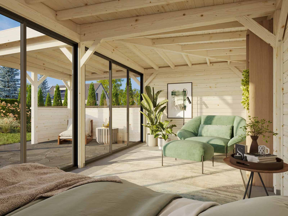 Lenna 422/722 (6x6m | 24,9m²) Lasinen piharakennus liukuovilla (Saatavana tuplalasilla)