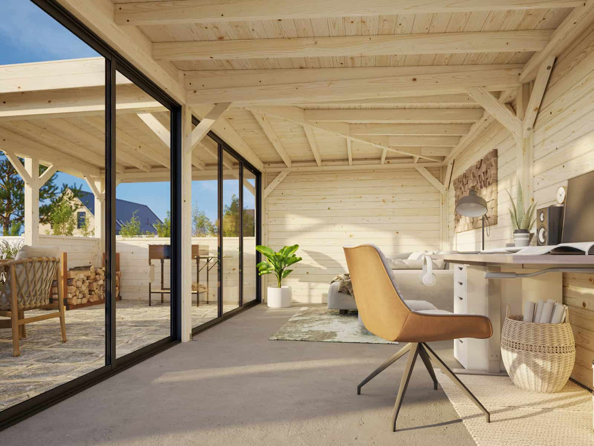 Lenna 423/723 (6x6m | 24,9m²) Lasinen piharakennus liukuovilla (Saatavana tuplalasilla)