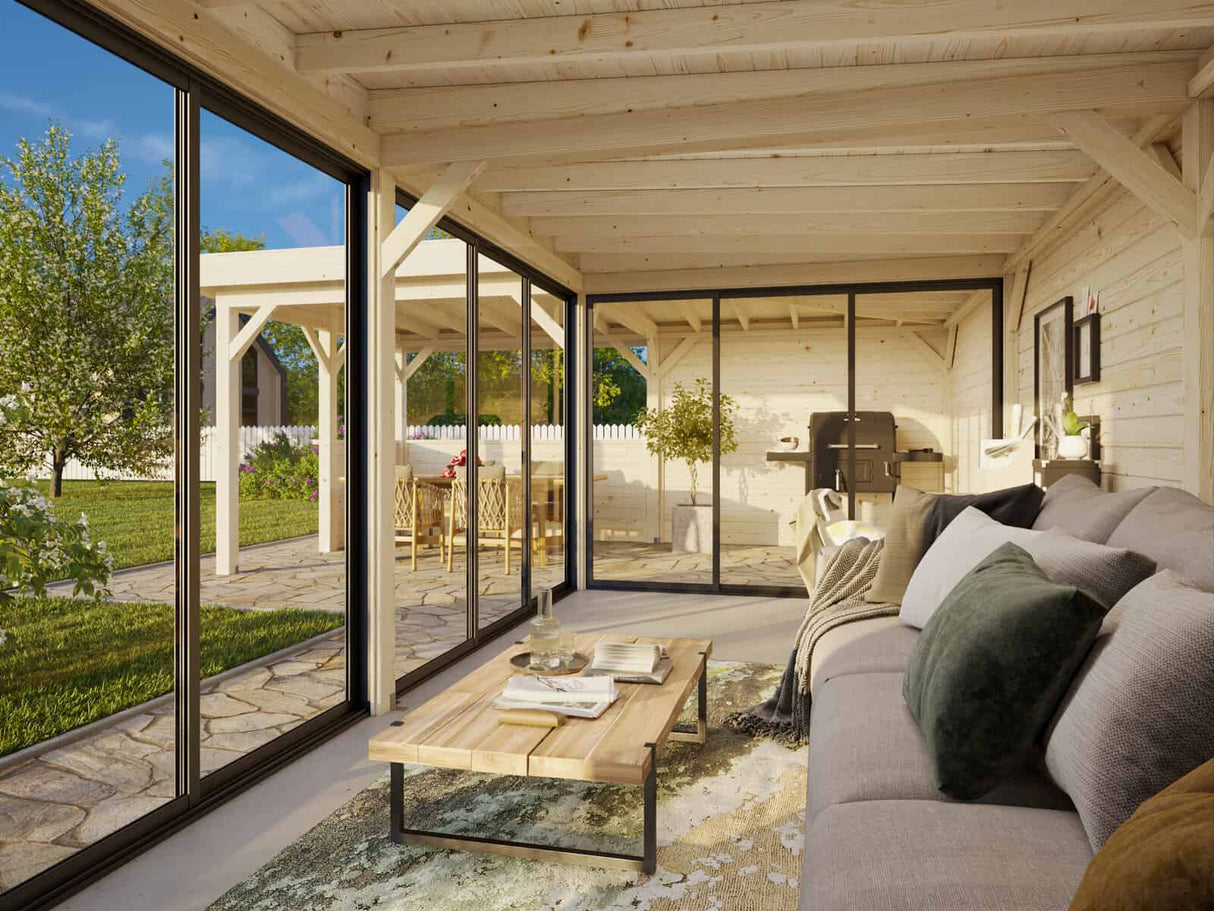 Lenna 420/720 (9x6m | 33,2m²) Lasinen piharakennus liukuovilla (Saatavana tuplalasilla)