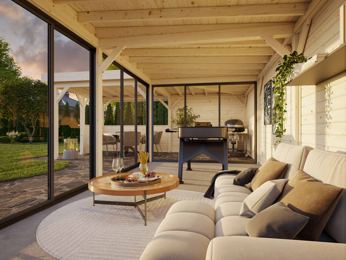 Lenna 421/721 (9x6m | 33,2m²) Lasinen piharakennus liukuovilla (Saatavana tuplalasilla)