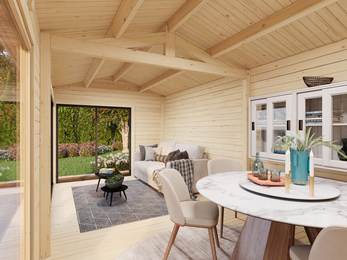 Amanda M (6x3m | 17,1m2 | 44mm) pihamökki liukuovilla (saatavana kaksilasitus)