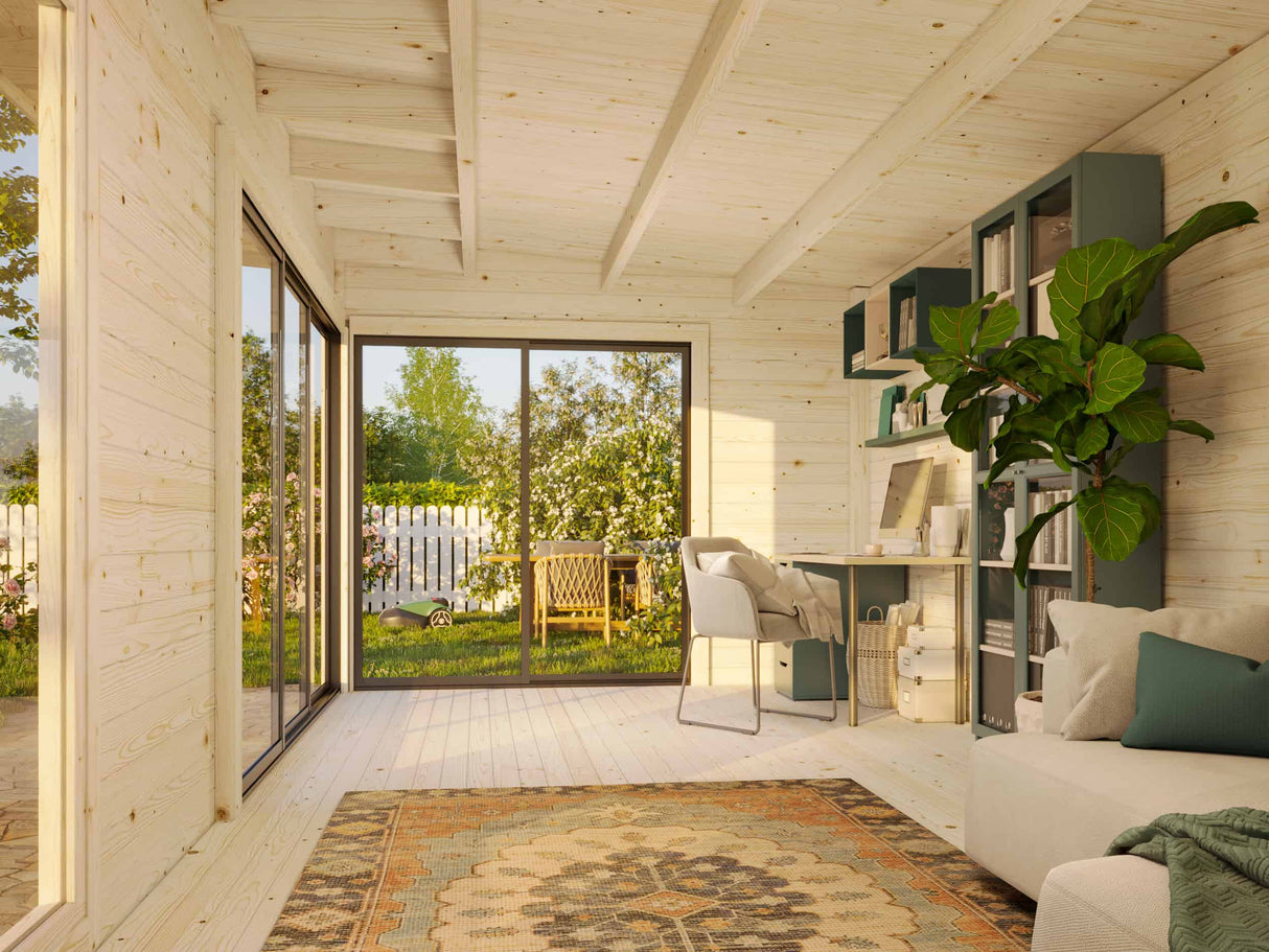 Andrea M (6,0x3m | 17,1m² | 44mm) piharakennus liukuovilla (saatavana kaksilasitus)