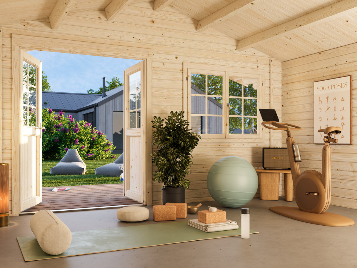 Britta M (4,5x4,5m | 17,5m² | 40mm) Sveitsiläistyylinen pihamökki