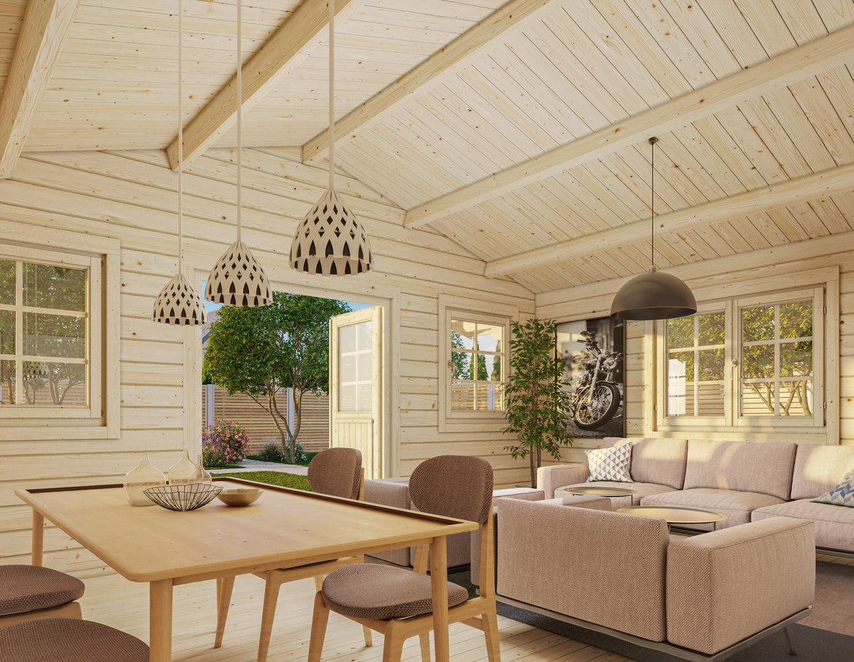 Helena XL (5,3x5,3m | 24,6m² | 70mm) Perinteinen kevythirsimökki