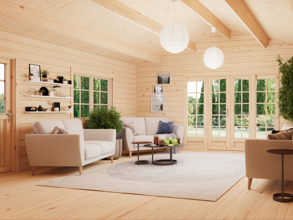 Irene XXL (5,6x5,6m | 27,7m² | 70mm) Tilava kesämökki