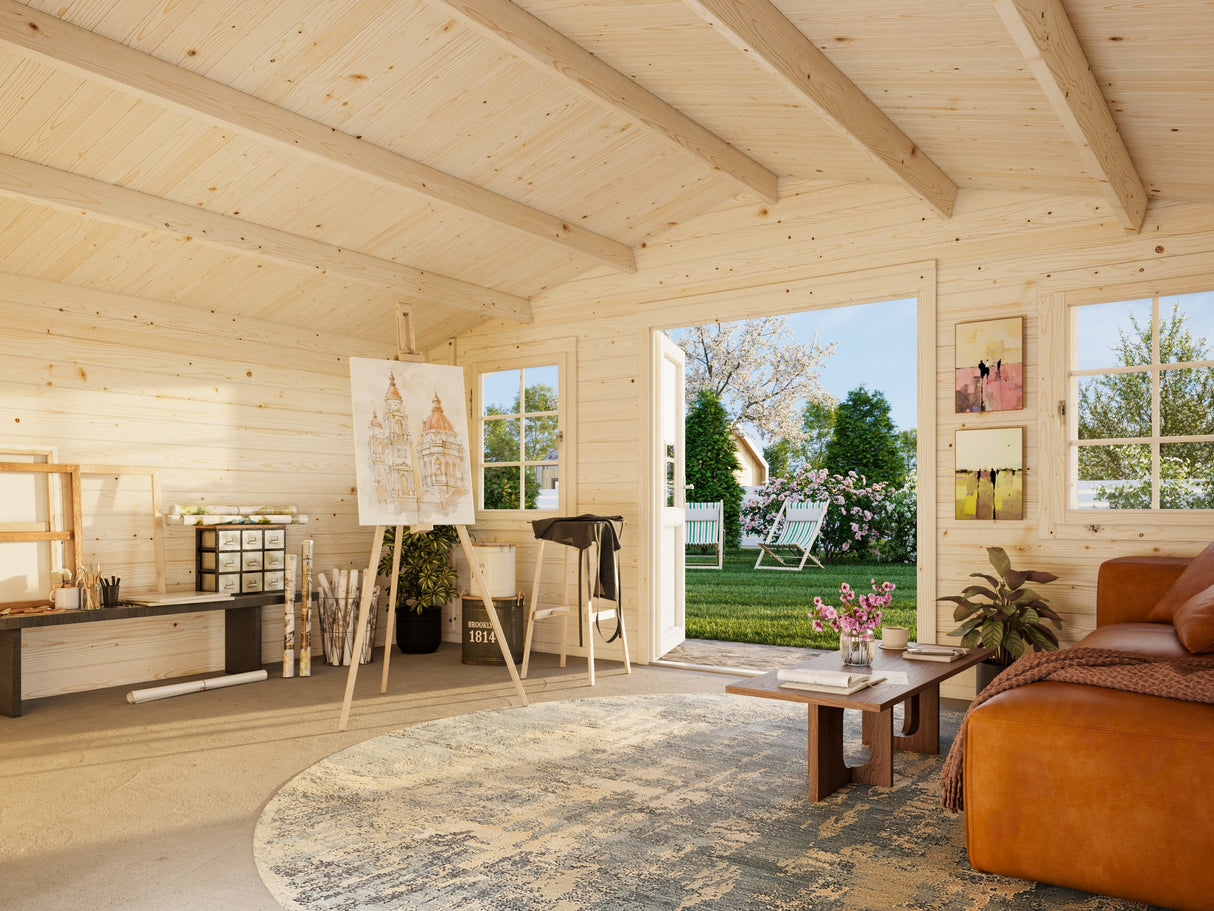 Klara L (5x3,8m | 17,0m² | 28mm) Alle 2,5m korkea hirsimökki