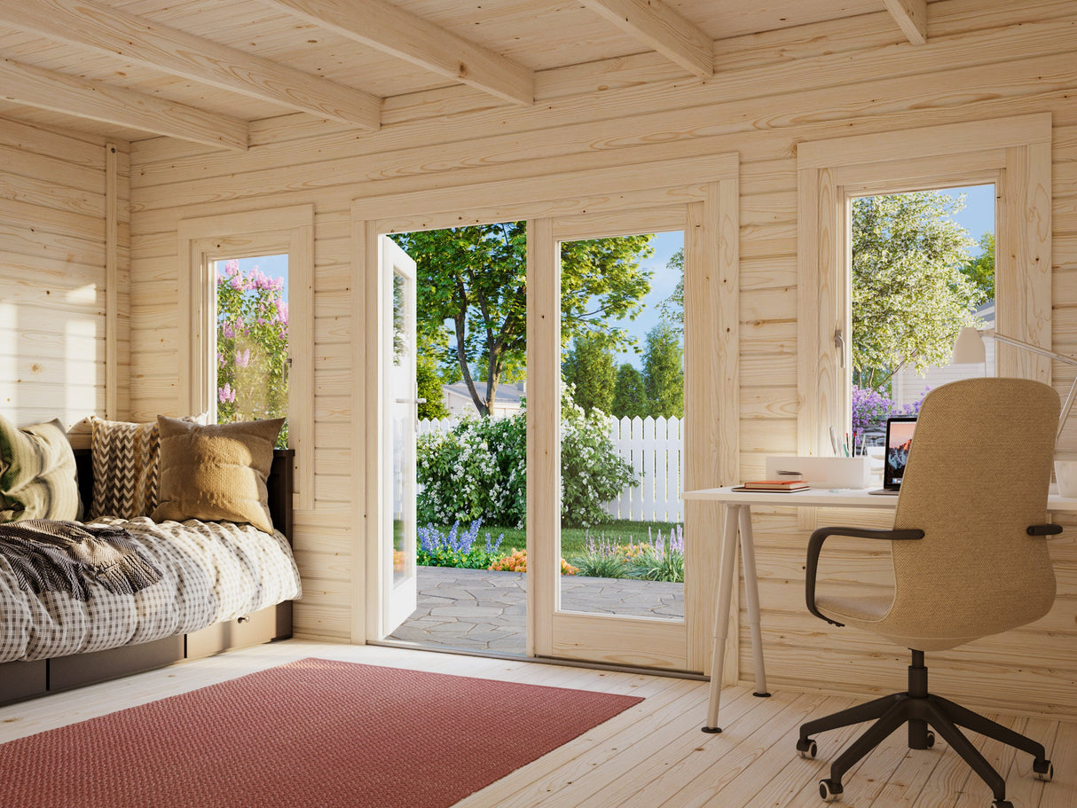 Lisa M (4,7x3,5m | 14,2m² | 44mm) Monikäyttöinen pulpettikattoinen piharakennus (2024 päivitetty malli)