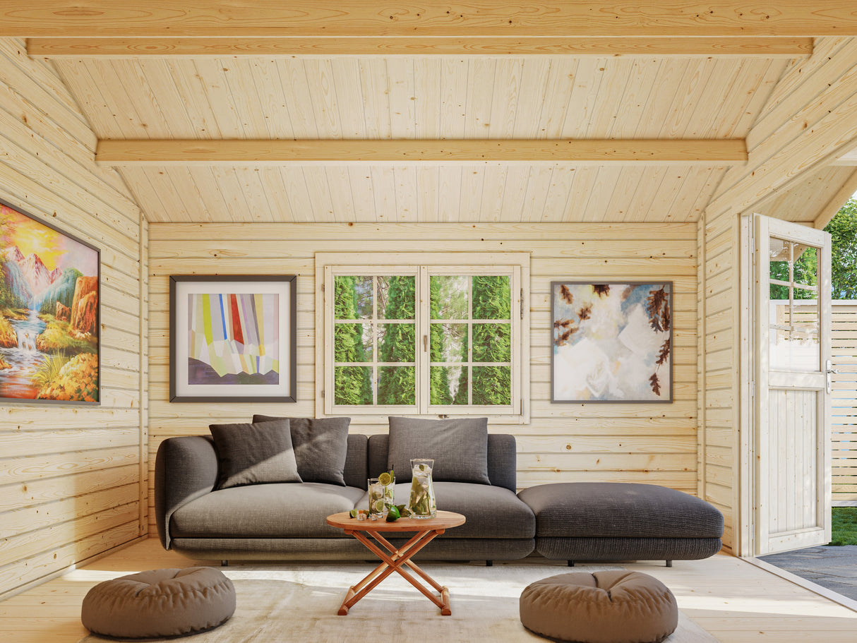 Sally S (3x3,6m | 10,2m² | 44mm) Kompakti perinteinen pihamökki