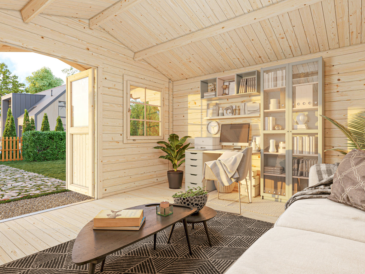 Sally M (3,8x3,8m | 12,3m² | 44mm) Klassinen pihamökki harjakatolla