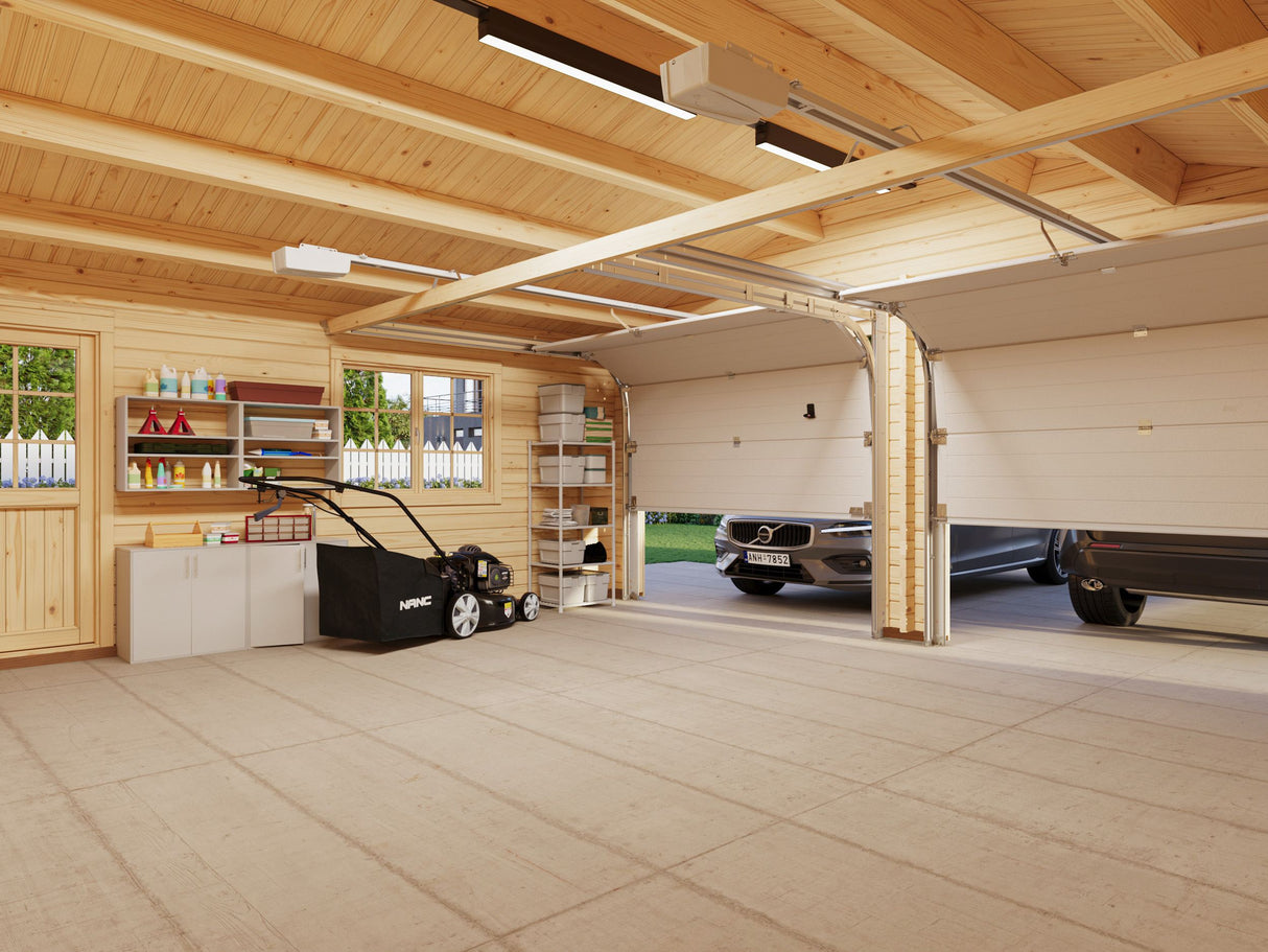 Roger XL (6x5,3m | 28,4m² | 44mm) Tupla-autotalli nosto-ovilla