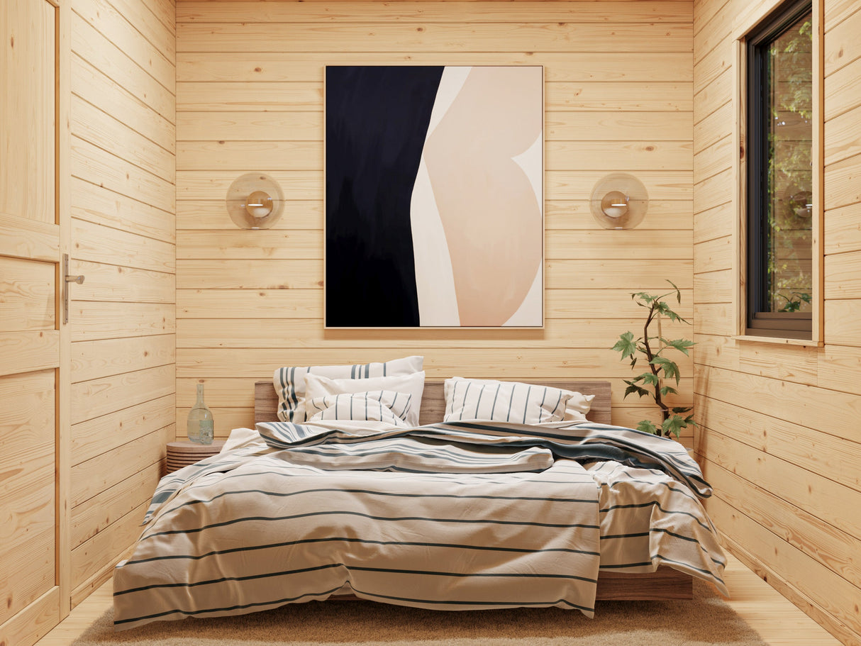 Cecilia XL (5,6x6,9m | 30m² | 70mm) Neljähuoneinen moderni kesämökki alumiiniovilla ja -ikkunoilla