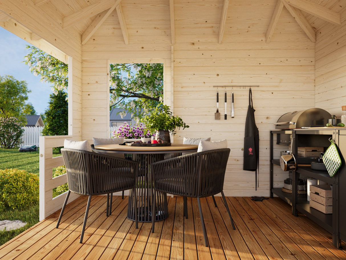 Julie (3,5x3,5m | 10,5m² | 28mm) Puinen huvimaja tuulensuojalla