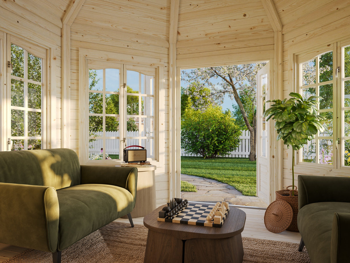 Veronica 4 (3,4x4,1m | 9,2m² | 34mm) Kahdeksankulmainen puutarhapaviljonki