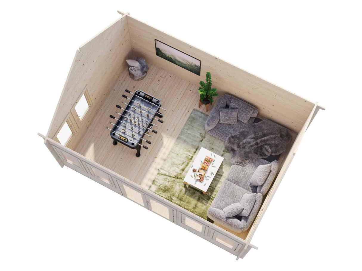 Claudia XL (5,5x4m | 19,4m² | 44mm) Clockhouse-tyylinen pihamökki