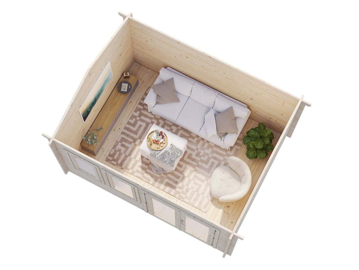 Iris M (4,1x3,2m | 11,1m² | 44mm) Hirsimökki (2024 päivitetty malli)