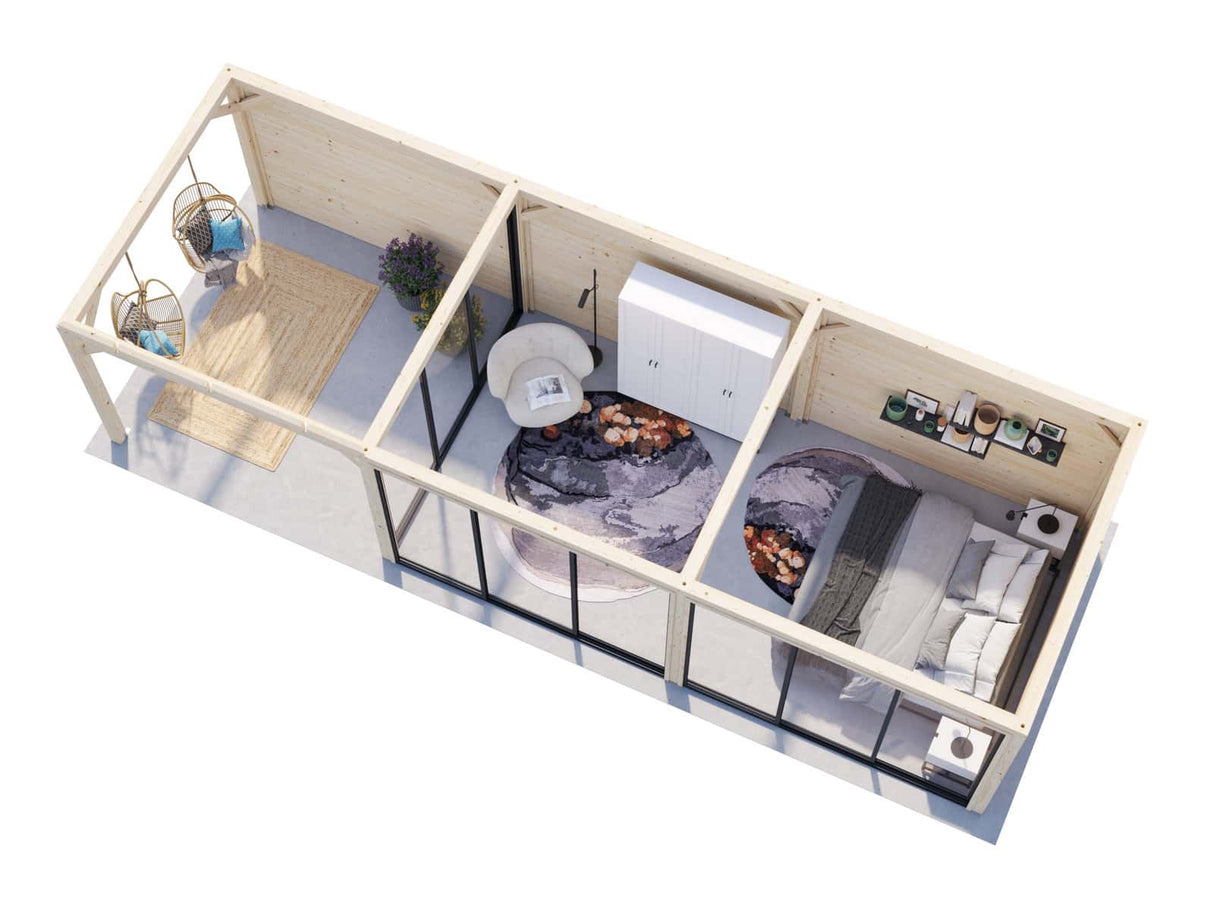 Bianca 217/517 (9x3m | 24,9m²) piharakennus liukuovilla (saatavana tuplalasilla)