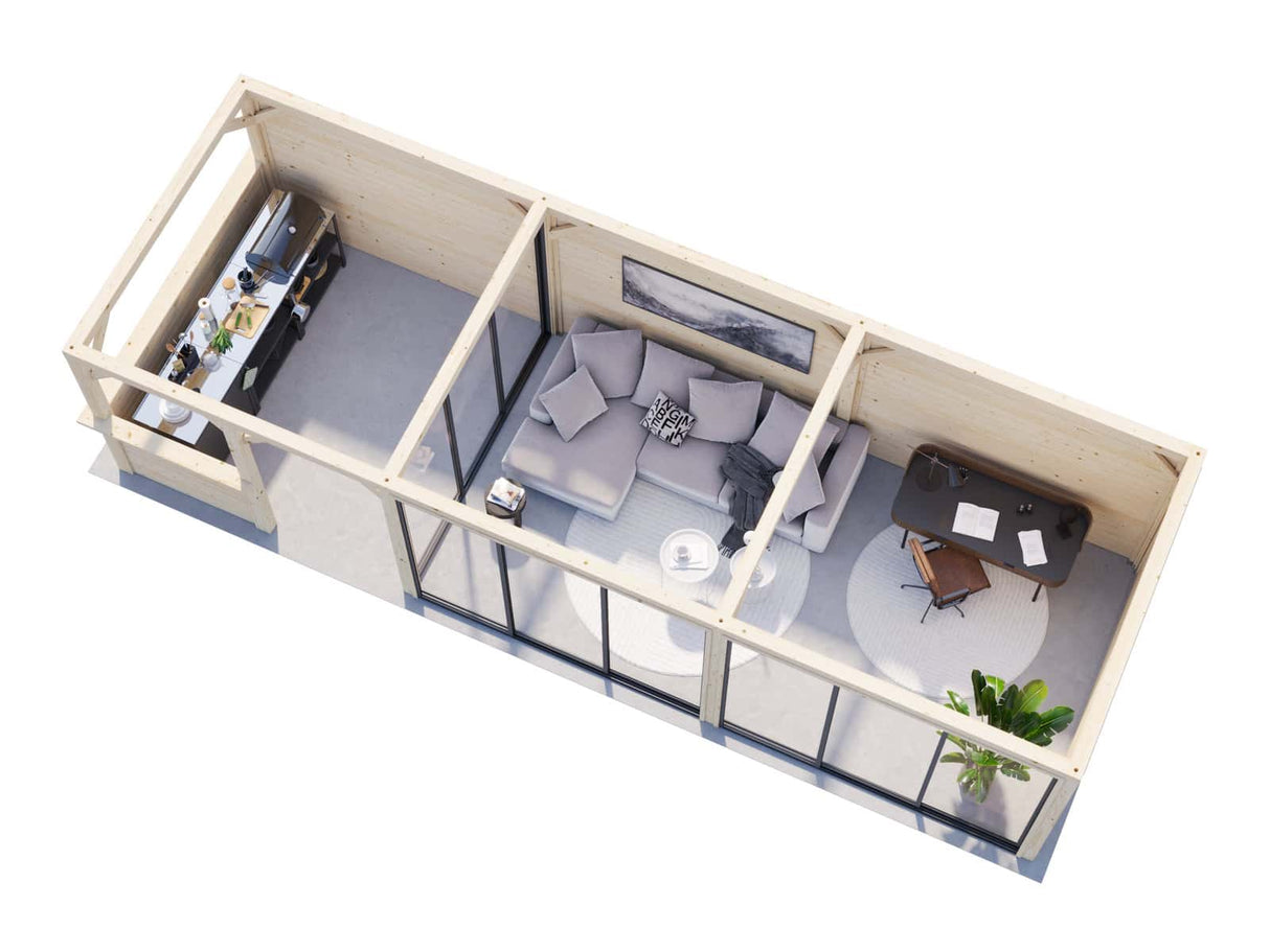 Bianca 219/519 (9x3m | 24,9m²) piharakennus liukuovilla (saatavana tuplalasilla)