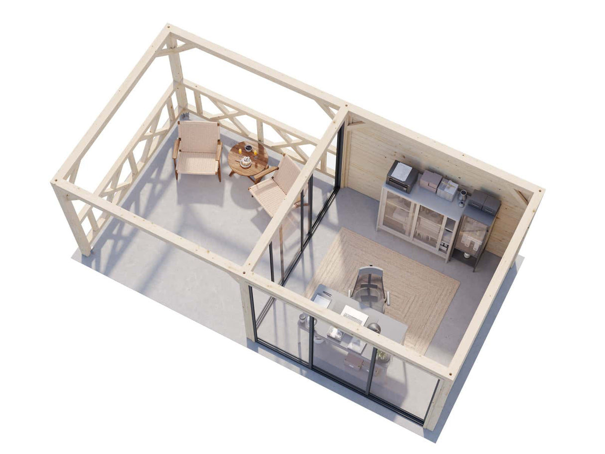 Lenna 403/703 (6x3m | 16,6m²) Lasinen piharakennus liukuovilla (Saatavana tuplalasilla)