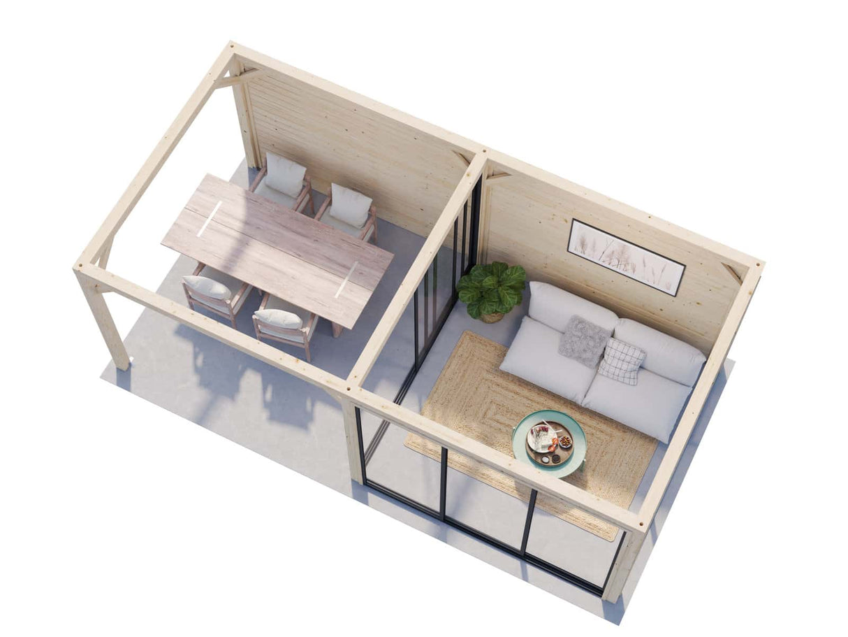 Lenna 406/706 (6x3m | 16,6m²) Lasinen piharakennus liukuovilla (Saatavana tuplalasilla)