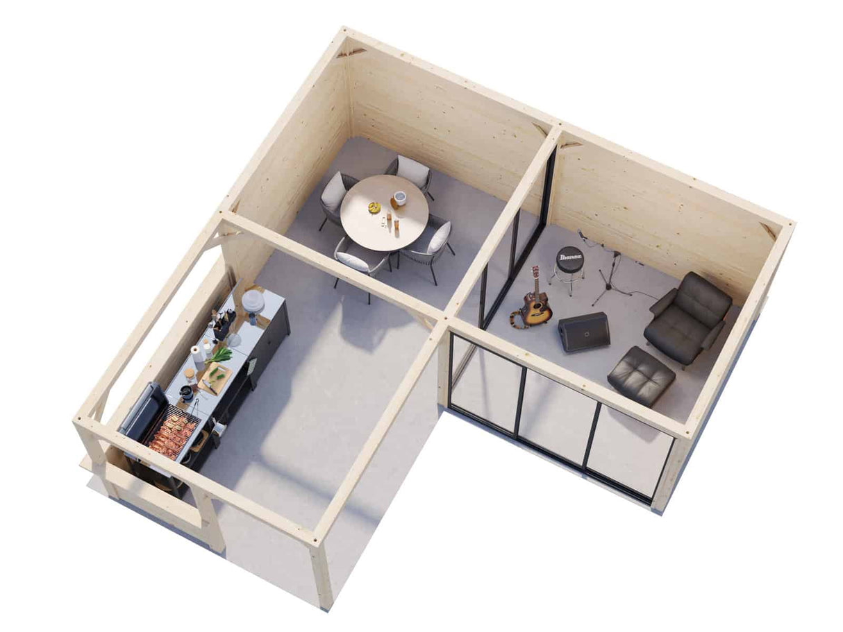 Lenna 409/709 (6x6m | 24,9m²) Lasinen piharakennus liukuovilla (Saatavana tuplalasilla)