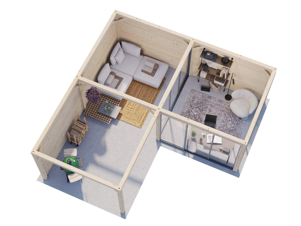 Lenna 412/712 (6x6m | 24,9m²) Lasinen piharakennus liukuovilla (Saatavana tuplalasilla)