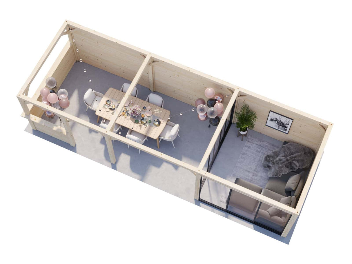 Lenna 415/715 (9x3m | 24,9m²) Lasinen piharakennus liukuovilla (Saatavana tuplalasilla)