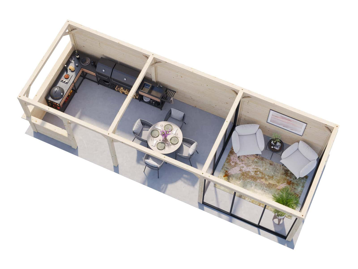 Lenna 416/716 (9x3m | 24,9m²) Lasinen piharakennus liukuovilla (Saatavana tuplalasilla)