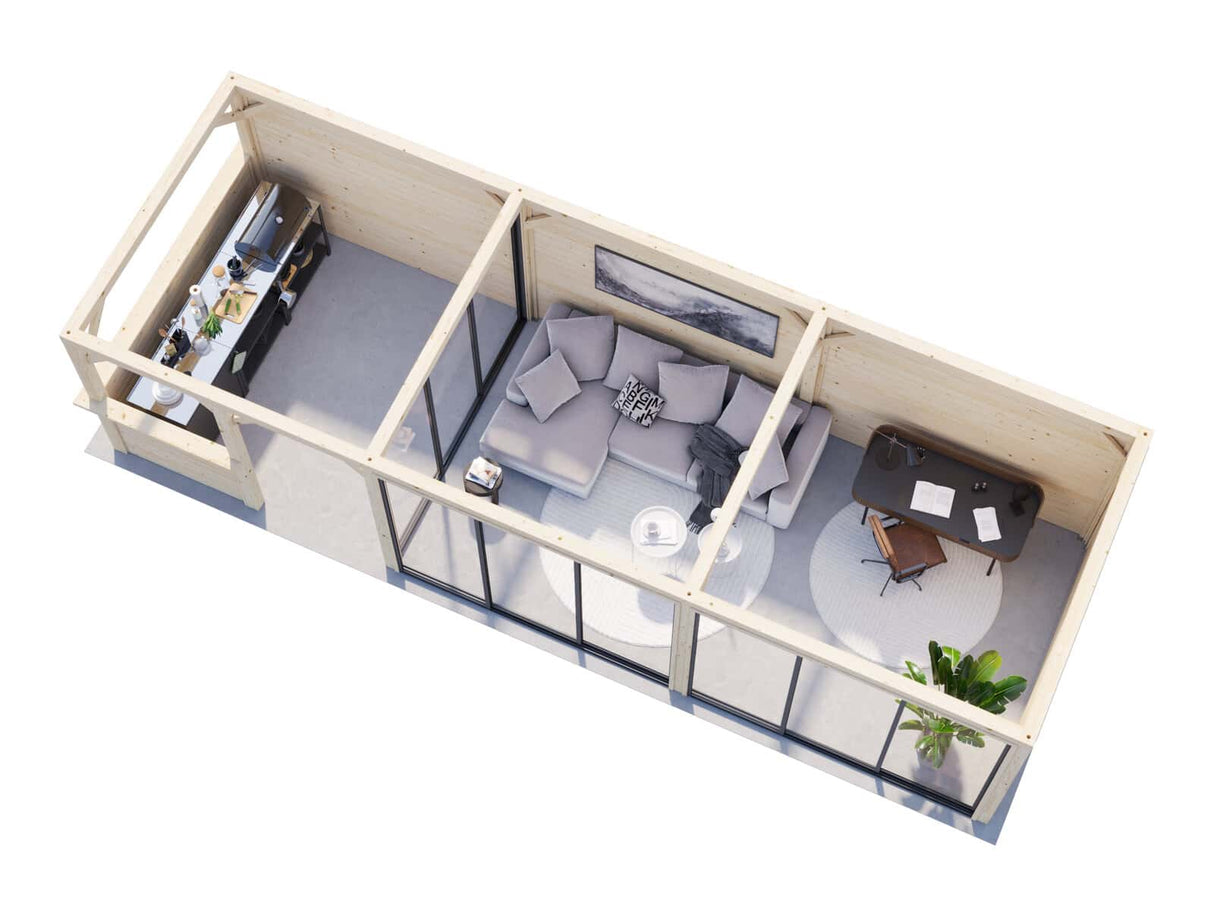 Lenna 419/719 (9x3m | 24,9m²) Lasinen piharakennus liukuovilla (Saatavana tuplalasilla)